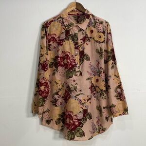 Soft Surroundings Floral Vintage Print Cotton Silk Blend Pullover Top women's M?